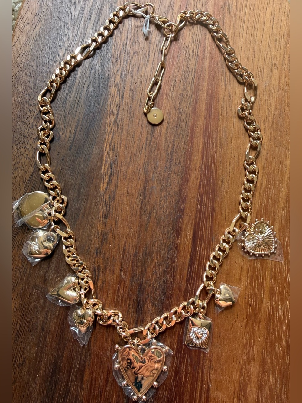 Gold Tone Heart Charm Necklace - Women Jewelry Figaro Chain